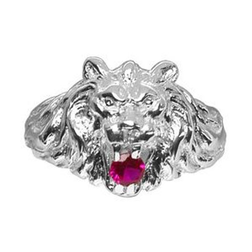 Chevalière Gros Modèle Lion Pierre Rouge Argent