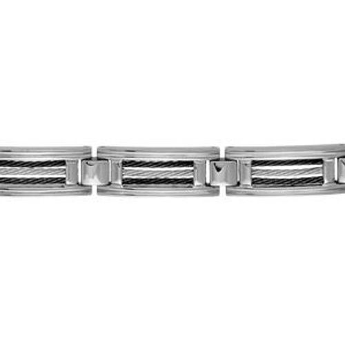 Bracelet Acier 2 Cables Noir Et 1 Gris Central 21cm