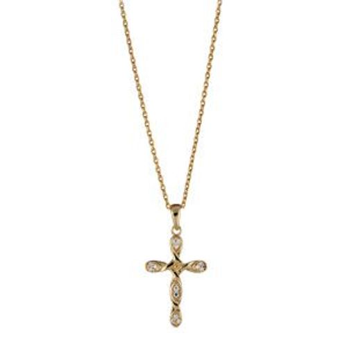 Collier Plaqué Or Pendentif Croix Et Petites Pierres Blanches 42+3cm