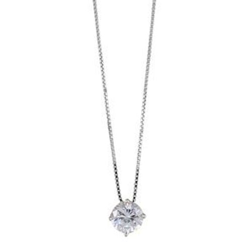 Collier Argent Rhodié Et Pendentif Zirconia Serti 4 Griffes Blanche Longueur 42 Cm