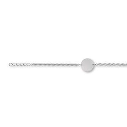 Bracelet Argent Réglable Maille Gourmette Avec Plaque Ronde À Graver