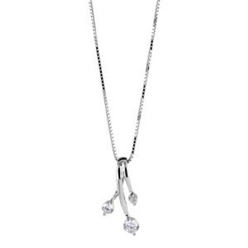 Collier Argent Rhodié Pendentif 3 Tiges Pierres Blanches Sertis Longueur 41,5cm