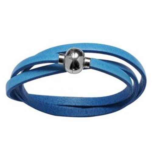 Bracelet Lacet Cuir Turquoise Avec Fermoir Boule Acier Aimantée