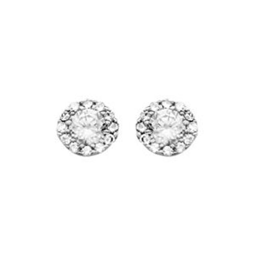 Boucles D'oreille Tige Argent Rhodié Pierre Centrale Blanche Avec Contour Oxydes Blancs
