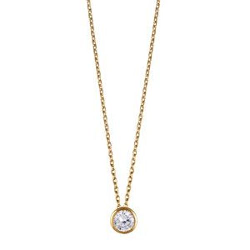 Collier Palqué Or Pendentif Pierre Synthétique Blanche, Ronde Et Sertie Clos Longueur 45cm