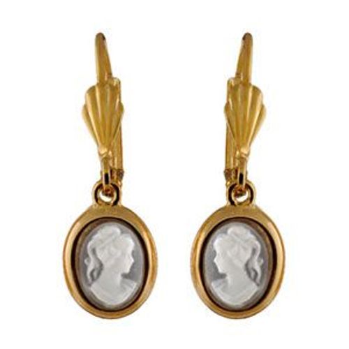 Boucles D'oreilles Plaqué Or Style Dormeuse Camée Resine Bleu
