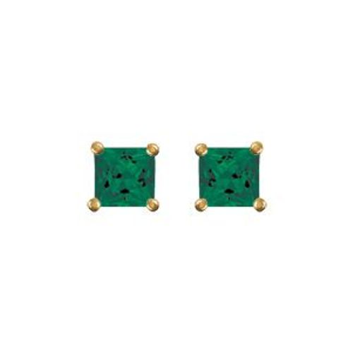Boucles D'oreilles Plaqué Or Tige Pierre Carrée Verte