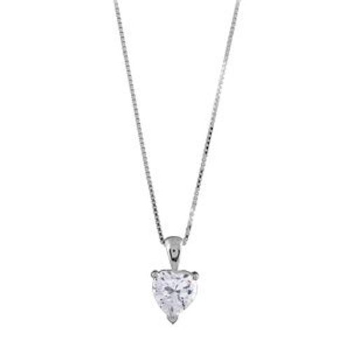 Collier Argent Rhodié Avec Pendentif Coeur Serti Clos Pierres Blanches