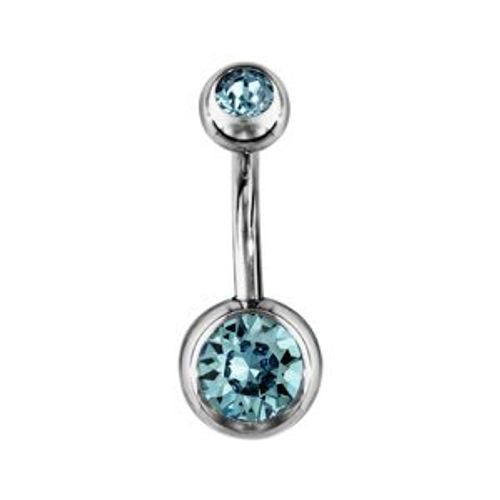 Piercing Nombril Acier Et Boules Pierres Bleue Ciel