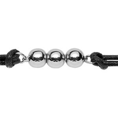 Bracelet Acier Cordon Noir Centre 3 Boules