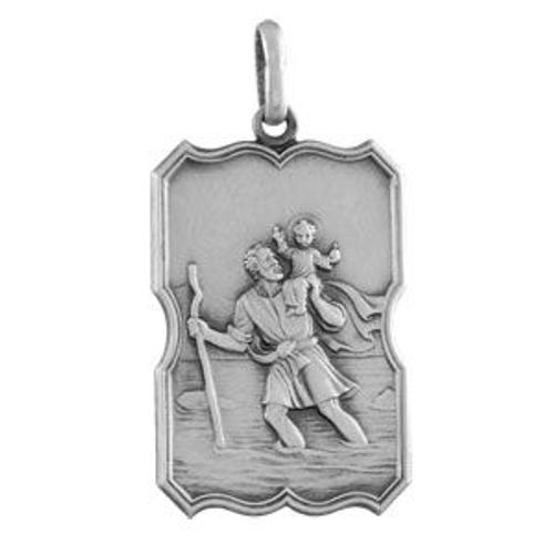 Pendentif Argent Massif Saint Christophe Rectangulaire Vieil Argent