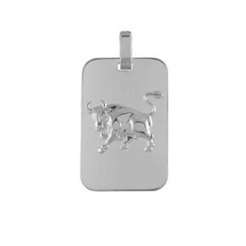 Pendentif Argent Rhodié Plaque Gi Zodiaque Taureau
