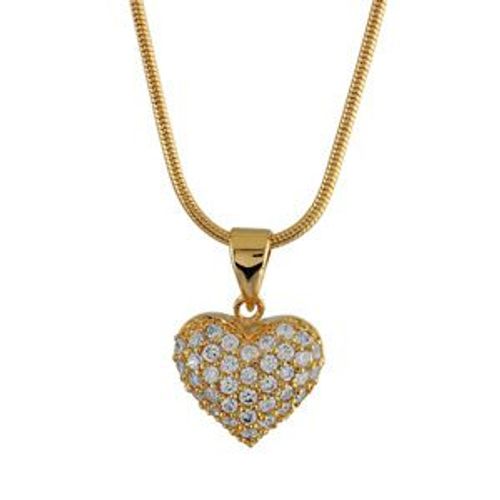 Collier Plaqué Or Pendentif Coeur Recto Pierres Synthétiques Blanches Et Verso Arabesques