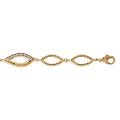 Bracelet Plaqué Or Maille Ovale Pierres Blanches 17+4cm