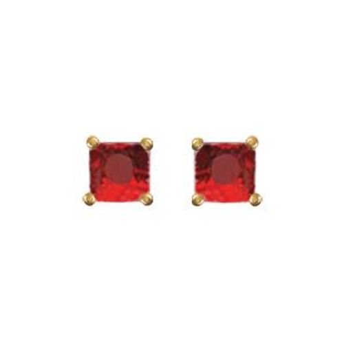 Boucles D'oreilles Plaqué Or Tige Pierre Carrée Rouge