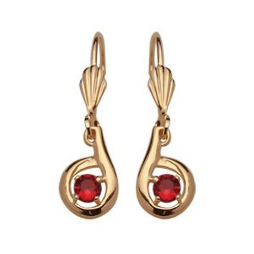 Boucles D'oreilles Plaqué Or Et Pierre Synthétique Rouge
