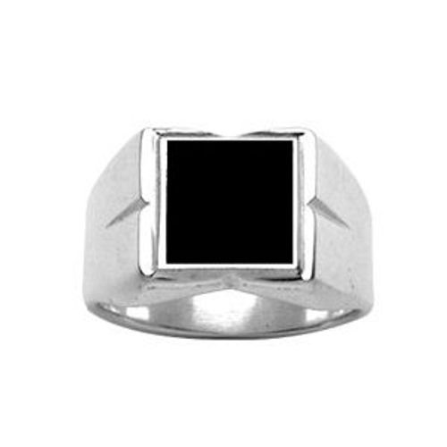 Chevalière Carré + Onyx Imitation Argent