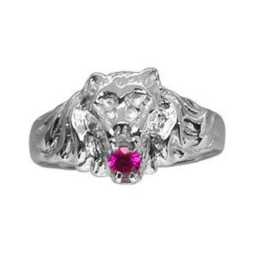 Chevalière Petit Modèle Lion Argent Pierre Rouge