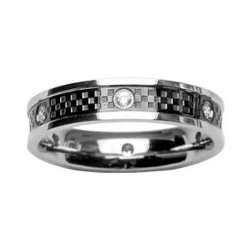 Bague Acier Carbone Et Zirconias Blancs