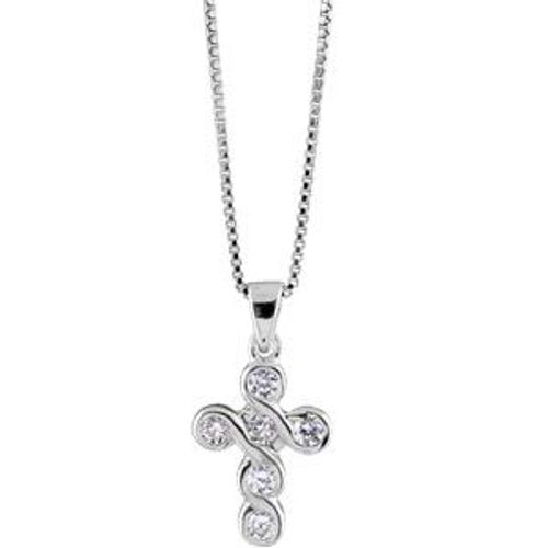 Collier Argent Rhodié Croix Pierres Blanches 42+3cm