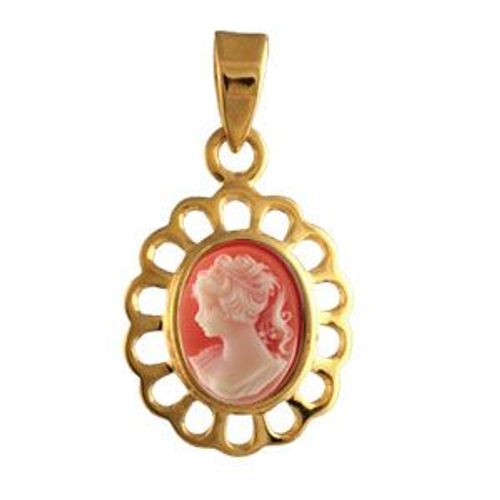 Pendentif Plaqué Or Camé Rose Ovale Dentelle