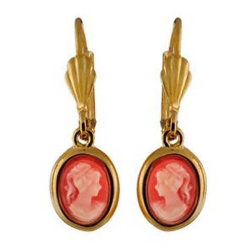 Boucles D'oreilles Plaqué Or Style Dormeuse Camée Rose