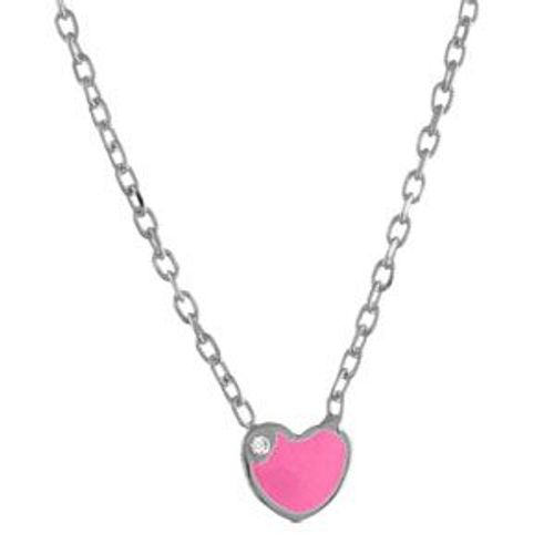 Collier Enfant Argent Rhodié Coeur Rose Plus Petite Pierre Blanche 36+3cm