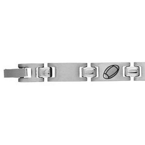 Bracelet Acier Et Motif Rugby En Résine Noir - 21cm