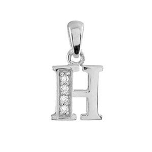 Pendentif Argent Rhodié Initiale H Pierres Blanches