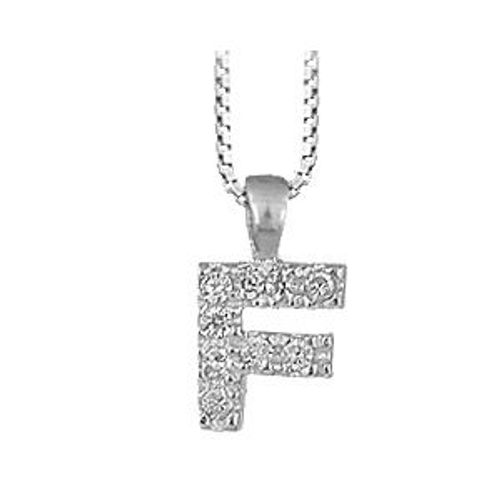 Pendentif Lettre " F " En Argent Rhodié Serti De Zirconias + Collier En Argent Rhodié Maille Carrée