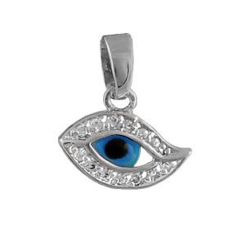 Pendentif Argent Rhodié Oeil De La Chance Pierres Blanches