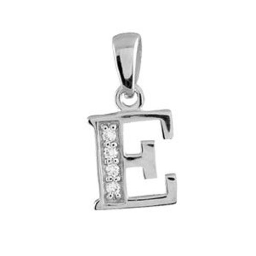 Pendentif Argent Rhodié Initiale E Pierres Blanches