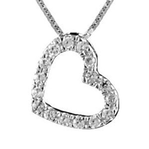 Collier Argent Rhodié Pendentif Petit Coeur Pierres Blanches