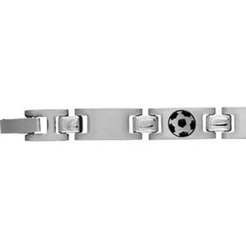 Bracelet Acier Et Motif Foot En Résine Noir - 21cm