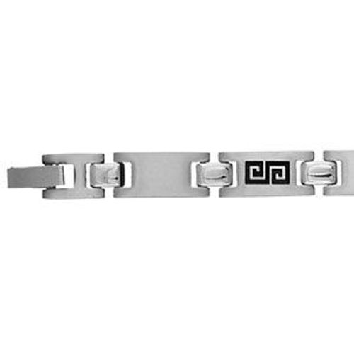 Bracelet Acier Avec Motif Grec Noir