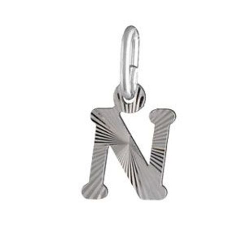 Pendentif Argent Rhodié Initiales N Striées