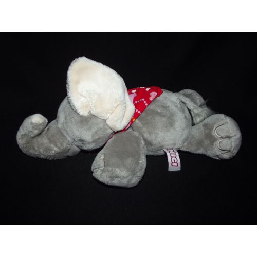 Doudou Éléphant Allongé Gris Nici Bandana Rouge C¿Ur Love Pattes Aimantées Comfort Blanket Comforter Soft Toy Peluche Grise Oreilles Beige Crème Écru