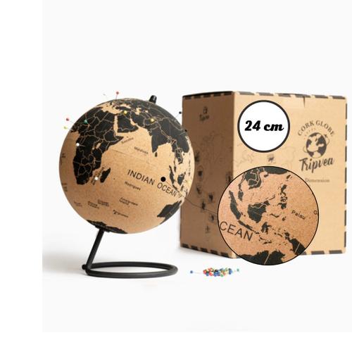 Tripvea® Globe Terrestre 24 Cm Vintage En Liège - Mappemonde En Liège - Idée Cadeaux Thème Voyage Et Déco Idéale Pour Votre Bureau Ou Votre Enfant