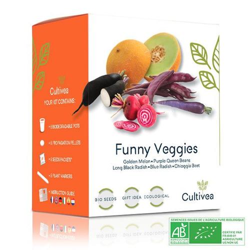 CULTIVEA® Mini - Kit Prêt à Pousser Légumes Insolites - Graines 100% bio (Melon boule d?or, Haricot nain violet, Radis noir, Radis bleu, Betterave chioggia)