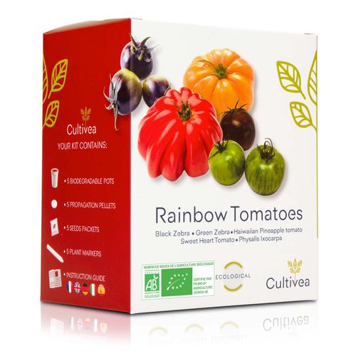 CULTIVEA® Mini - Kit Prêt à Pousser Tomates colorées - Graines 100% bio, Idée cadeau (Black zebra, Green Zebra, Hawaiian Pineaple...)