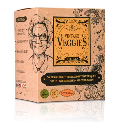CULTIVEA® Mini - Kit Prêt à Pousser Légumes oubliés - Graines 100% bio (Betterave jaune, Haricot nain, Chou fleur romanesco natalino, Carotte, Courge)