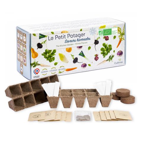 CULTIVEA® Le Kit prêt à pousser Petit Potager - Saveurs hivernales - Pots à semis - Graines bio - (poireaux, carottes, navet, radis, endive, betterave)