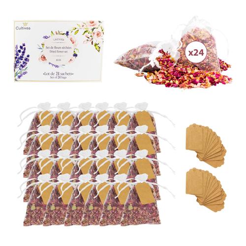 CULTIVEA® 24 sachets de Fleurs séchées naturelles ? Roses - Fleurs pour mariage, anniversaire, fête - Décoration- Confettis - Pétales de roses séchées