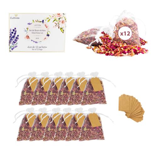 CULTIVEA® 12 sachets de Fleurs séchées naturelles ? Roses - Fleurs mariage, anniversaire, fête - Décoration- Confettis - Pétales de roses séchées