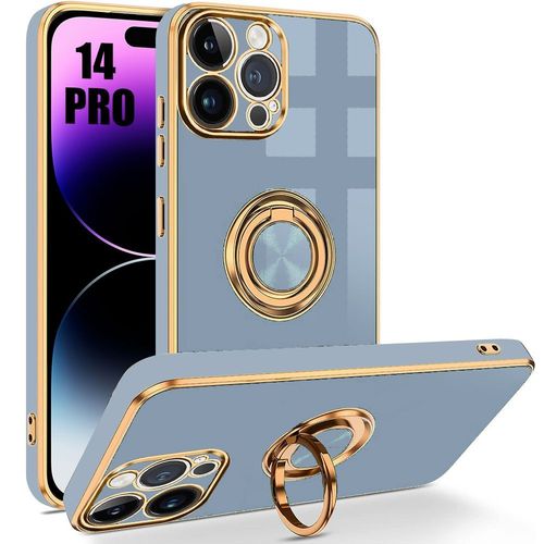 Coque Pour Iphone 14 Pro, Housse Anneau Antichoc En Silicone Liquide Avec Support Rotatif De Bague Mignon Placage - Bleu - E.F.Connection