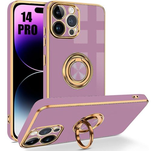 Coque Pour Iphone 14 Pro - Violet - Etui Antichoc Avec Anneau 360 ° Rotatif En Silicone Liquide, Design De Support Ring-Stand - E.F.Connection