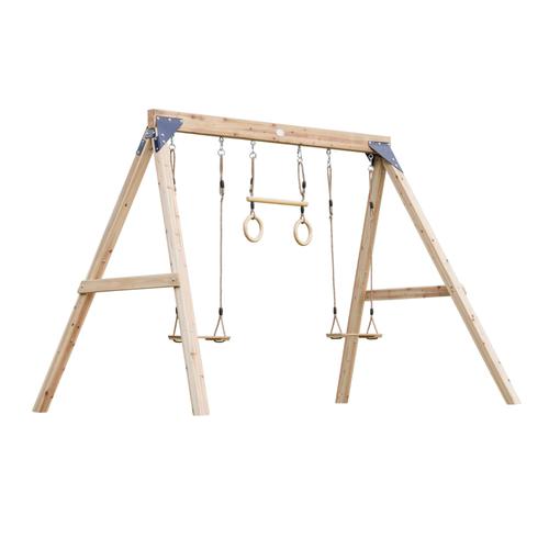 Axi Maya Balançoire Double En Bois Marron Avec Trapèze - Bois Fsc - Balançoire Autoportante Avec 2 Sièges De Balançoire En Bois - Portique Pour Enfants Avec Trapèze - Garantie 10 Ans