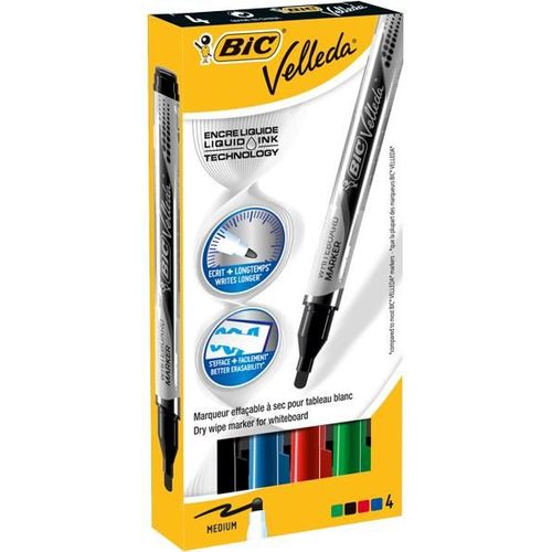 Bic Lot De 5 Etuis 4 Feutres Tableau Blanc Effaçable Liquid Ink Pocket Pte Ogive Moy. N/B/R/V