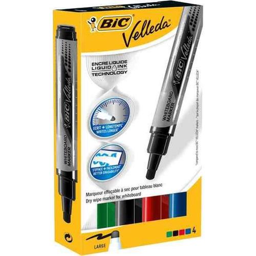 Bic Lot De 3 Etuis De 4 Feutres Tableau Blanc Effaçable Liquid Ink Tank Pte Ogive Large N/B/R/V