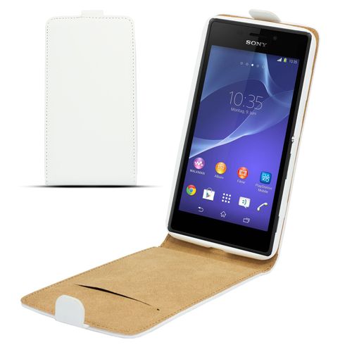 Moozy Prime Magnétique Flexi Mince Flip Case Sony D2303 D2302 Xperia M2 Housse / Étui Verticale Avec Support De Téléphone De Silicone Blanc Tln